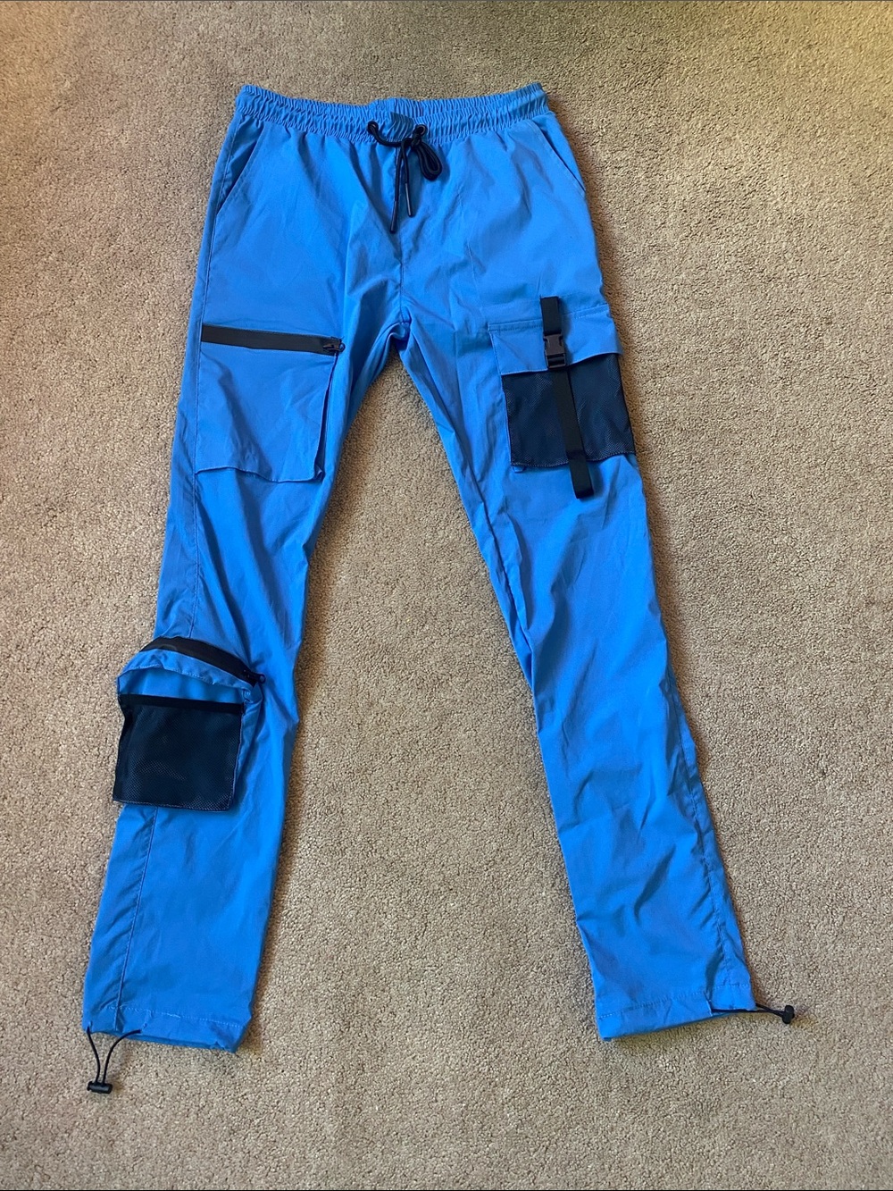 Forever 21 Blue Cargo Utility Pants with Black Pocket Accents